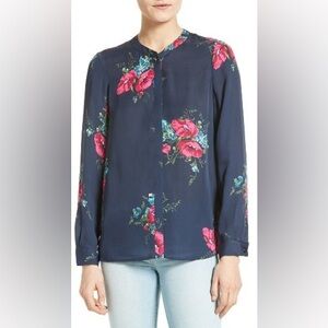 Joie Devitri Silk Floral Blouse, Navy, Small